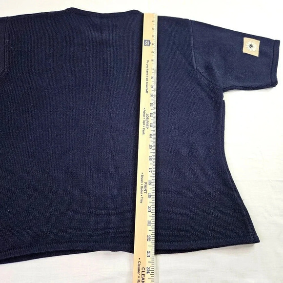 Vintage Pendleton Cardigan Womens Large Navy Blue Short Sleeve Knit Flower Leave - Picture 8 of 13
